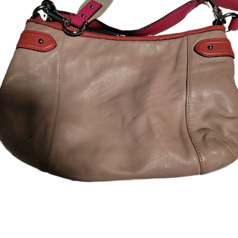 Coach Leather Crossbody Bag Tan Coral Pink Convertible Shoulder Purse